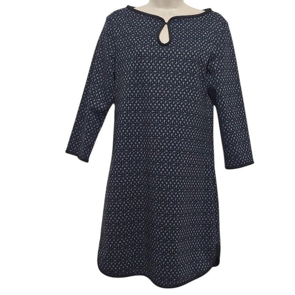 Max Studio Womens Geometric Size M  Print Keyhole Shift‎ Dress Blue Black NWT - Picture 2 of 11